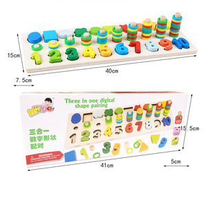 3 in 1 Early Educational Geometry Number Matching Montessori Wooden Toys